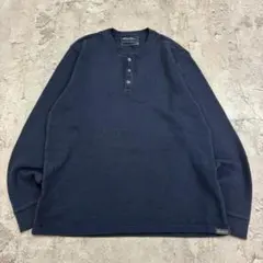 エディーバウアー　ヘンリーネック　M　ネイビー　無地　古着　長袖Tシャツ