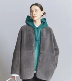 BEAUTY&YOUTH ボア×フェイクムートン ノーカラーリバーシブルコート