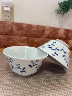 Indigo Japan 飯碗 ボウル 2個セット 藍色 植物柄のサムネイル
