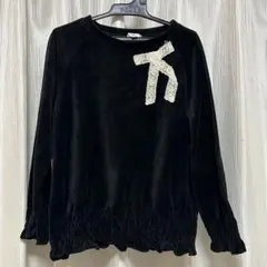 a.v.v 長袖カットソー ブラック ベロア リボン 130cm