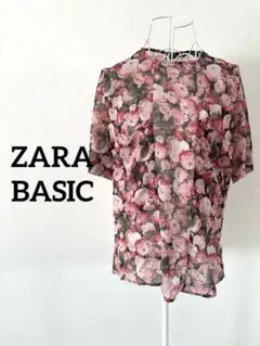 【ZARA】ローズ柄シフォンブラウス 透け感カットソー 花柄 M 大人可愛い上品
