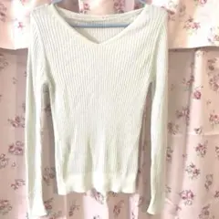 【GU / ジーユー】　トップスM ライトグレー Vネック 長袖　ラメ入り