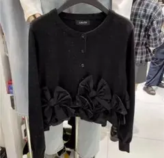 n*n様 リボンモチーフカーディガン　ヘムリボンデザインショートカーデ
