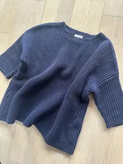 デミリー　DEMYLEE コットンローゲージニット 五分袖サマーニット　ネイビー