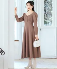 ウィルセレクション ワンピース 上品 ロング スカート ベージュ ブラウン 長袖