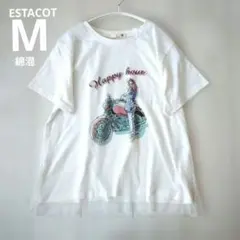 ESTACOT　エスタコットチュールドッキング半袖Ｔシャツ バイク　綿混　白　Ｍのサムネイル