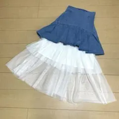 新品raffine×dazzlin デニムチュールレイヤードスカート インディゴ