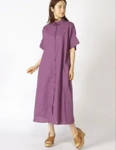 サマンサモスモス ロングシャツワンピース パープル 麻