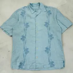 Tommy Bahama トミーバハマ リネン 半袖シャツ 刺繍デザイン　アロハ