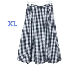 タックフレアミディスカート ギンガムチェック ポケット ウエスト後ろゴム XL