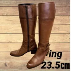 ing イング ロングブーツ 茶色 サイドジップ レザー 23.5EE ベルト