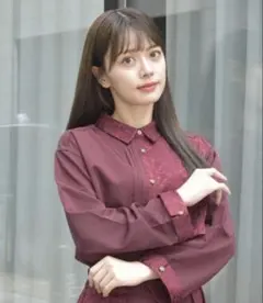axes femme ジャカード切替プリーツシャツ