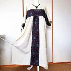 白大島紬と龍郷 ヨーク切替フレアワンピース 着物リメイク - メルカリ