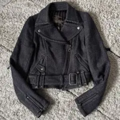 【極美品✨】バーバリーブルーレーベル　ライダースジャケット　ベルト　ツイード調