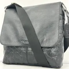 極美品✨コーチ　メッセンジャーバッグ　シグネチャー　型押し　レザー　ブラック