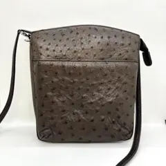 美品 オーストリッチレザー ショルダーバッグ ブラウン スエード