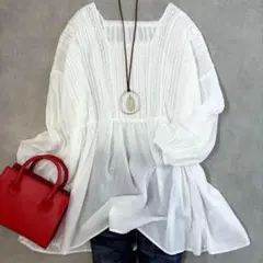 美品　アーバンリサーチドアーズ　24SS　ピンタックレースギャザーブラウス　白