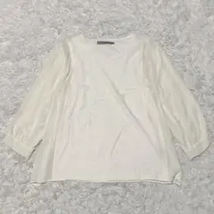 Anna Kerry 長袖ブラウス S Vネック ホワイト トップス レーヨンのサムネイル