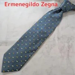 【美品】エルメネジルド・ゼニア　ネクタイ　青色　幾何学な模様　絹【n2281】