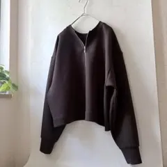 UNFILO ハーフ ZIP プルオーバー 2way M 丈短 茶 ダンボールN