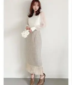 RESEXXY リゼクシー　ツイードロングスカート　ベージュ