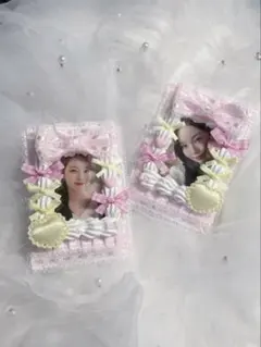 ホイップデコ トレカケースデコ フリル リボン ピンク イエロー b8 ペア