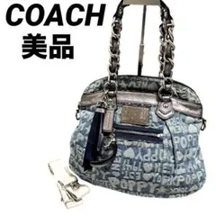 Coach shoulderbag 2way poppy denim chain