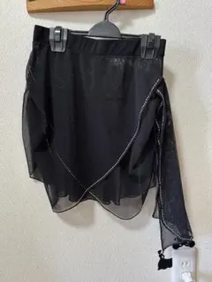 黒 シースルー フレアスカート ビジュー付き 社交ダンス練習着