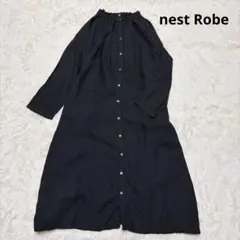 ネストローブ リネンシャーリングネック　ワンピース フリル 2way ブラック
