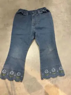 SLAPSLIP/裾スカラップ花刺繍ストレッチデニムパンツ100cm