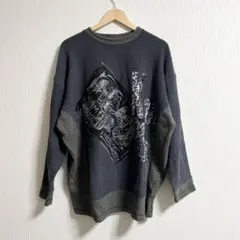 オーバーサイズニット グラフィックプリント ダークグレー