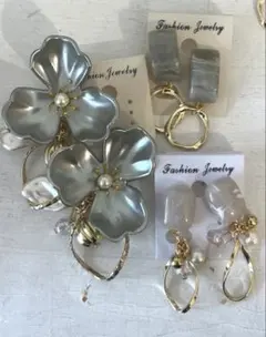 3点セット　656 ハンドメイド　樹脂　金属　ピアス　イヤリング　まとめ売り