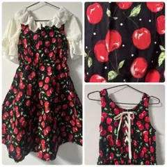 チェリー柄 レースアップ ワンピース さくらんぼ