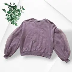 COLZA コルザ 袖チュール スウェット M パープル ハニーズ 長袖 丸首のサムネイル