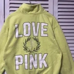 ハーフジップ スウェット 古着 PINK ピンク ラブ バックプリント 犬