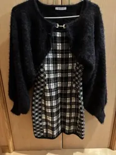 LIP SERVICE フェザーチェックアンサン ブルワンピース