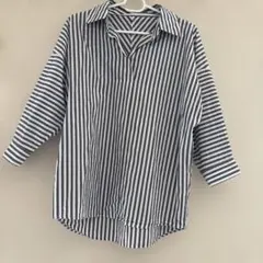 アズールバイマウジー　ストライプ 五分袖シャツ ネイビー