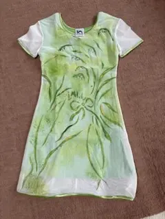 グリーン 植物プリント ミニワンピース
