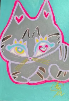 保護猫さん サバトラ猫さん】A5 額なし 絵画 イラスト 猫の絵 猫