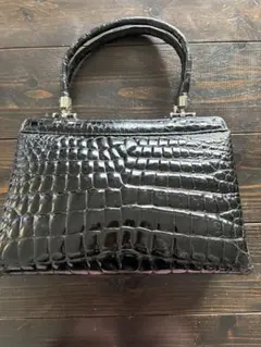 黒 クロコダイル風 ハンドバッグ