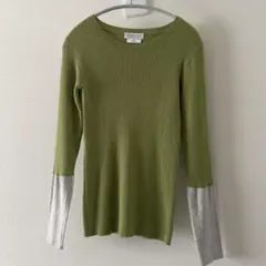 CIAOPANIC TYPY アンチピリング袖配色クルーネックニット グリーン