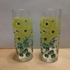 昭和レトロ 花柄ガラスコップ 2個セット