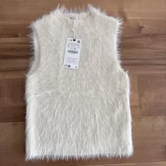 ZARA アイボリー ファー仕上げ ニットベスト L