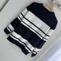 Confirm コンファーム ニット セーター 長袖 ケーブル編み 黒 白 L