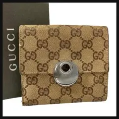 【美品】 GUCCI グッチ 二つ折り財布 GG キャンバス ダークブラウン
