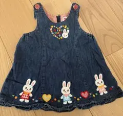 【レトロ刺繍】ミキハウス　70-80 ワンピース　ジャンパースカート　デニム生地