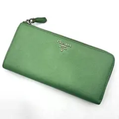 希少色 美品 プラダ L字 長財布 ロゴ サフィアーノレザー ライトグリーン系