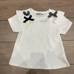 リボン付きホワイト半袖Tシャツ