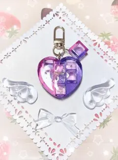 【591】ハート×チョコBOX レジン　チャーム　クリアピンクパープルのサムネイル