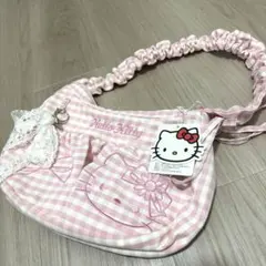 2way ホワイトフリル ハローキティ　チェック　手提げバッグ　トート　レース